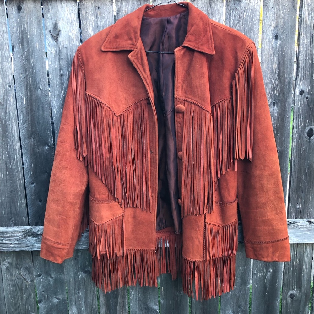 Fringed Suede Jacket in Rust